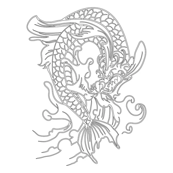 Una Ilustración Digital Diseño Tradicional Tatuaje Dragón Blanco Negro — Archivo Imágenes Vectoriales