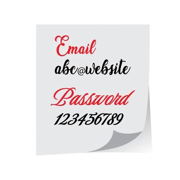 マーカーと紙に書かれた電子メールとパスワードの例 簡単なパスワードの概念 — ストックベクタ