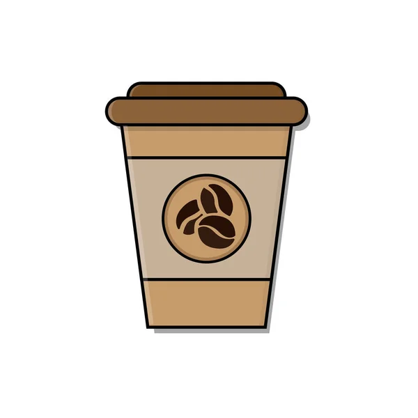 一杯带有谷物标识的塑料咖啡正中间的矢量图 — 图库矢量图片
