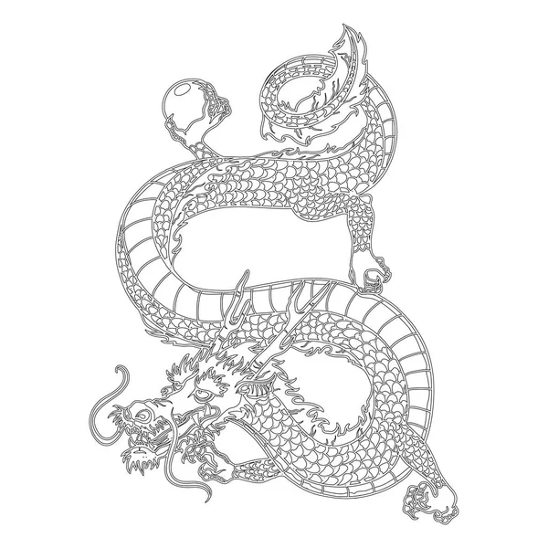 Een Digitale Illustratie Van Een Zwart Wit Traditionele Draak Tattoo — Stockvector