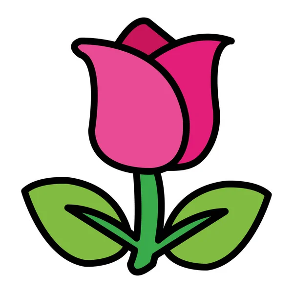 Μια Κάθετη Απεικόνιση Ενός Τριαντάφυλλου Ροζ Πέταλα Και Πράσινα Φύλλα — Διανυσματικό Αρχείο