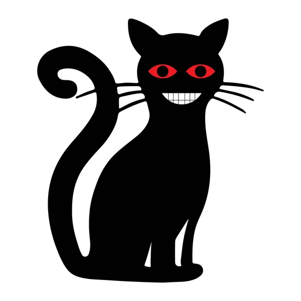 Een Illustratie Van Een Zwarte Lachende Kat Geïsoleerd Een Witte — Stockvector