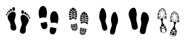 一种在白色背景上有不同人类脚印的载体 — 图库矢量图片