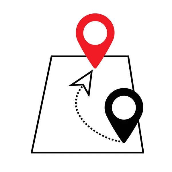 Векторная Иллюстрация Значка Маршрута Черно Красными Значками Местоположения — стоковый вектор