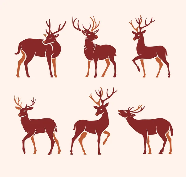 Minimalistic Abstract Deer Design Pack Isolated Pink Background — Stock Vector