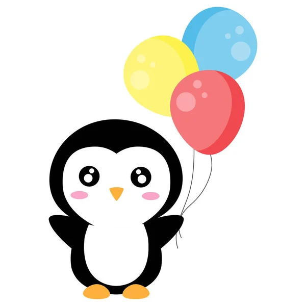 Egy Vektor Illusztráció Egy Aranyos Pingvin Gazdaság Színes Léggömbök Elszigetelt — Stock Vector