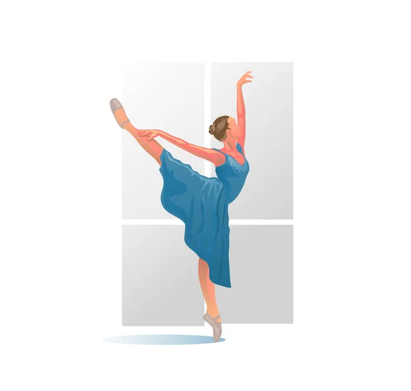 一个穿着蓝色衣服的芭蕾舞演员的数字图像 — 图库矢量图片