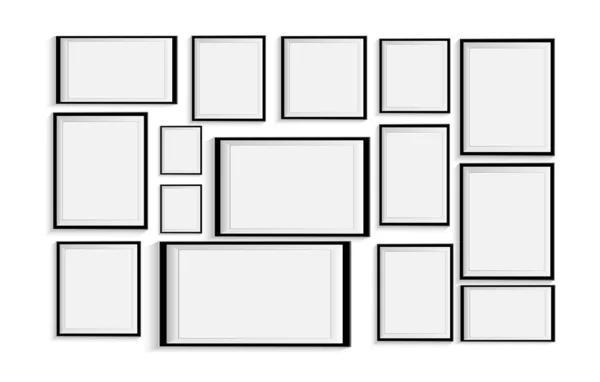 Geometryczne Kształty Kwadratów Prostokątów Kolorze Białym Czarnymi Ramami Ułożonymi Kolejności — Wektor stockowy
