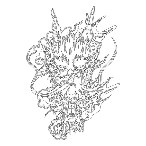Цифровая Иллюстрация Черно Белого Традиционного Дизайна Татуировки Дракона — стоковый вектор