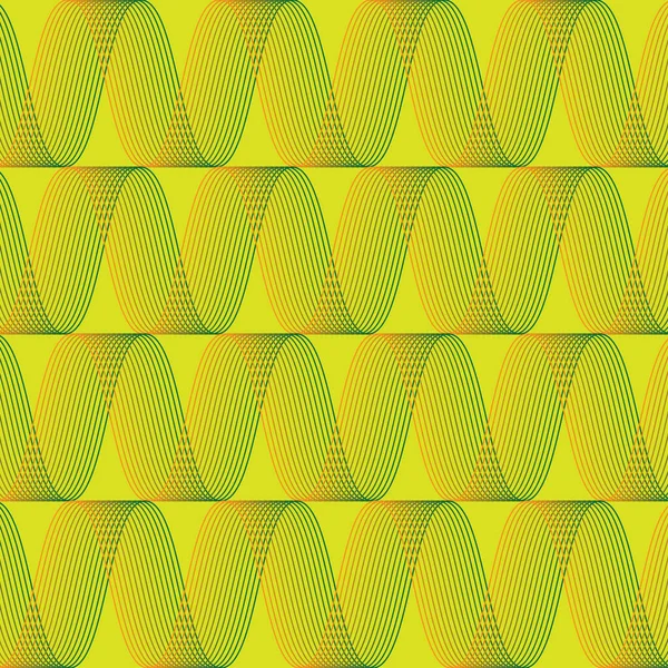 空の黄色の背景に隔離された黄色の輝く抽象波のベクトル — ストックベクタ