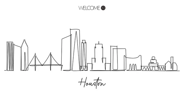 Vektorillustration Eines Handgezeichneten Entwurfs Der Stadt Houston Und Text Auf — Stockvektor