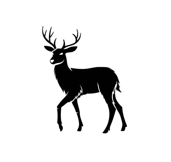 Vector Silhouette Deer White Background Black Animal Icon — Stock Vector