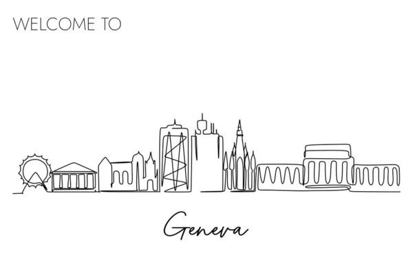 Vektorillustration Eines Handgezeichneten Entwurfs Der Stadt Genf Und Text Auf — Stockvektor