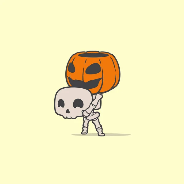 Μια Διανυσματική Απεικόνιση Του Χαριτωμένο Αστείο Φάντασμα Σκελετό Κεφάλι Κολοκύθας — Διανυσματικό Αρχείο