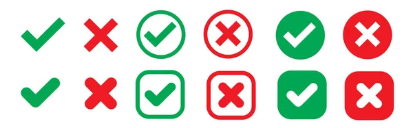 Vector Con Marcas Verificación Verdes Marcas Cruz Roja Formas Cuadradas — Vector de stock