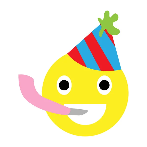 一只有一顶帽子的快乐的黄色生日脸图标的矢量 — 图库矢量图片