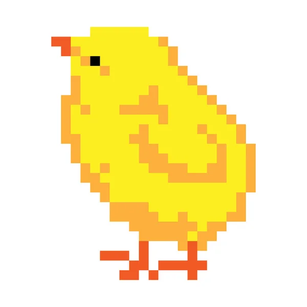 一个黄色的小鸡在白色背景上孤立的像素艺术风格 — 图库矢量图片