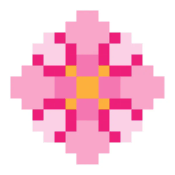 Pink Flower Pixel Art Style Isolated White Background — Stock Vector