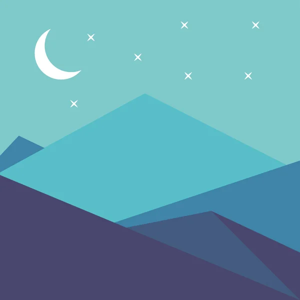 Ilustrație Vectorială Unui Cer Noapte Stele Luna Deasupra Munților — Vector de stoc