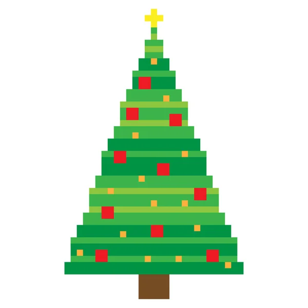 Eine Vektor Illustration Pixelkunst Des Weihnachtsbaums Isoliert Auf Dem Weißen — Stockvektor