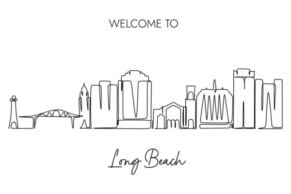 Vektorillustration Eines Handgezeichneten Designs Der Stadt Long Beach Und Text — Stockvektor