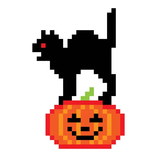 Vertikal Vektor Design Halloween Pixel Konst Katt Pumpa — Stock vektor