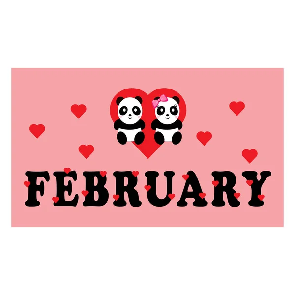 Vector Panorámico Calendario Temático San Valentín Para Mes Febrero — Archivo Imágenes Vectoriales