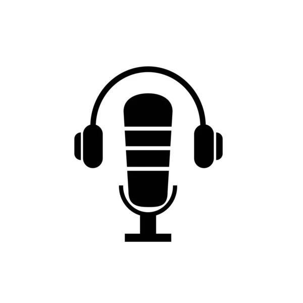 Vector Design Microphone Headphones Broadcasting Logos — Stock Vector