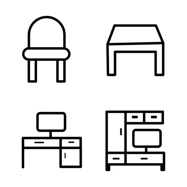 Editable Vector Set Room Furniture Icons White Background — Stock Vector