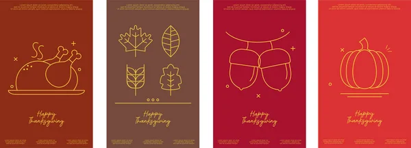 Eine Reihe Schöner Und Lebendiger Karten Zum Thema Thanksgiving Mit — Stockvektor