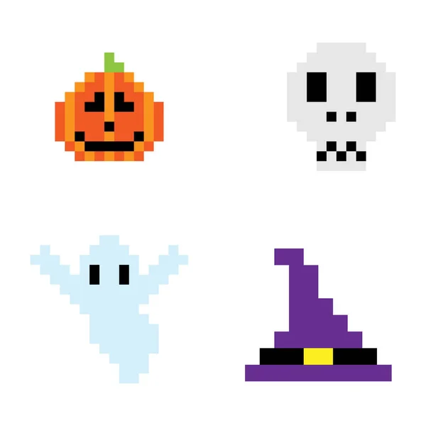 Conjunto Vetorial Ícones Assustadores Pixel Halloween —  Vetores de Stock