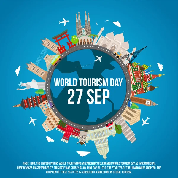 Dünya Turizm Günü Konseptinin Vektör Çizimi — Stok Vektör
