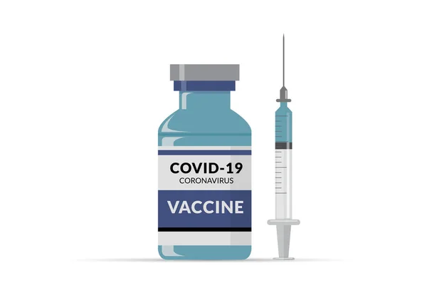 Минималистическая Абстрактная Вакцинация Covid Использованием Бутылки Вакцины Инструмента Инъекции Шприца — стоковый вектор
