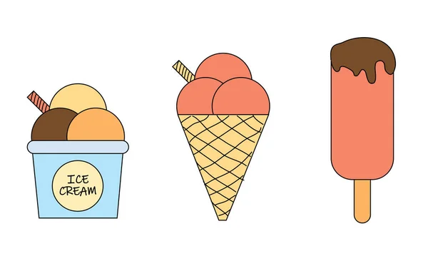Иллюстрация Набора Вкусных Мороженого Белом Фоне — стоковый вектор