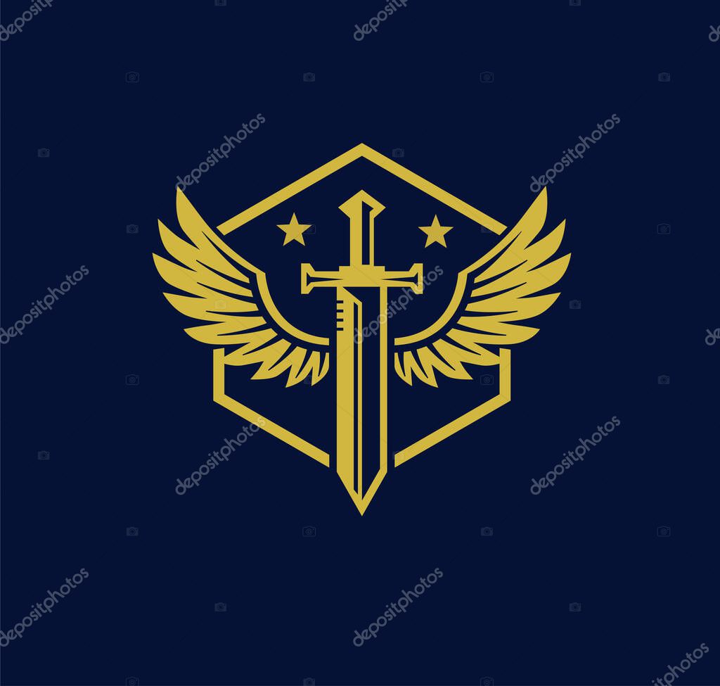 A vector of sword with wings in blue background
