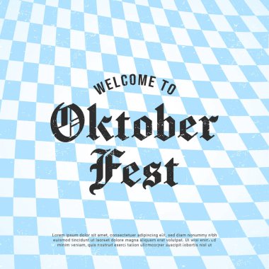 Ekim Festivali 'ne hoş geldiniz yazılı mavi ve beyaz kareli Oktoberfest arkaplanı