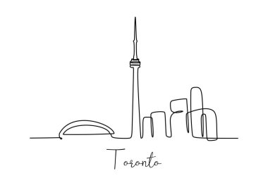 Toronto şehrinin elle çizilmiş bir tasarımının vektör çizimi ve beyaz bir arkaplanda metin