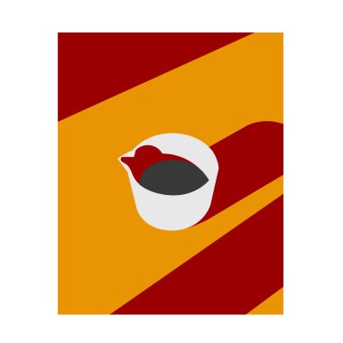 Duvarında kırmızı ve turuncu renkte gölgesi olan bir kahve fincanı.