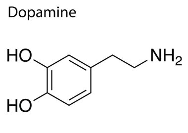 Beyaz arkaplanda dopamin formülünün kimyasal yapısı