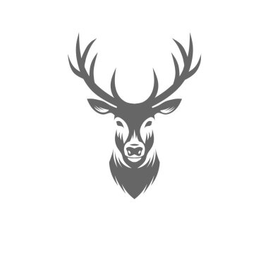 Minimalist soyut geyik kafası tasarımı beyaz bir arka planda izole edilmiş.