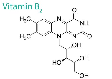 B2 vitamininin yapısını gösteren beyaz bir arkaplanda grafik tasarımı