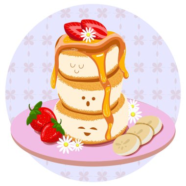 Çilek ve çiçeklerle süslenmiş bir pastanın vektör çizimi