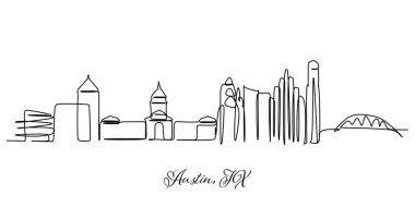 Austin şehrinin el çizimi bir vektör çizimi ve beyaz bir arka plan üzerine metin