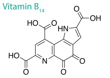 Beyaz zemin üzerinde izole edilmiş B14 vitamini molekülünün bir çizimi