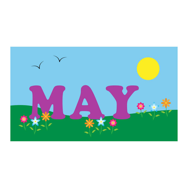 An May mouth background with a green field under the blue sunny sky