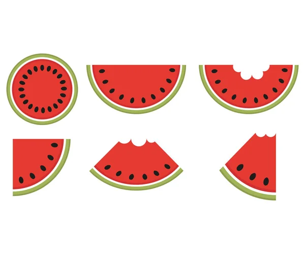 Vektor Illustration Uppsättning Vattenmelonskivor Perfekt För Klistermärken Isolerade Vit Bakgrund — Stock vektor