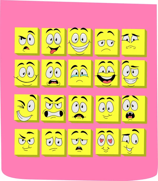 Pacote Ícones Rostos Amarelos Expressando Emoções Diferentes Fundo Rosa —  Vetores de Stock