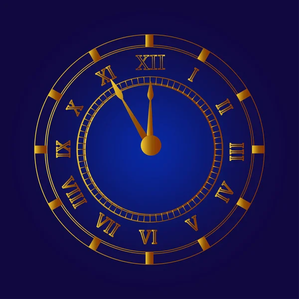 Vector Illustration Transparent Golden Clock Blue Background — Stock Vector