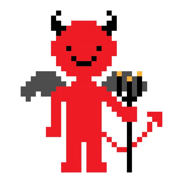 Desenho Vetorial Vertical Arte Pixel Halloween Diabo Satanás —  Vetores de Stock