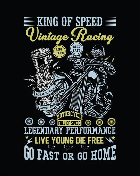 Klasik Yarış Stili Tipografisinin Kralı Motosikletli Bir Giysi Tasarımı Için — Stok Vektör